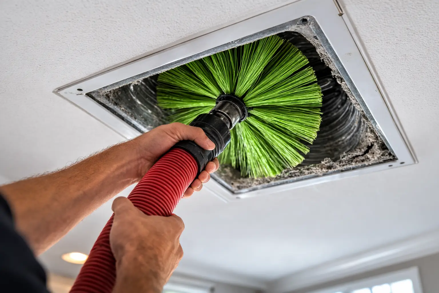 HVAC technician cleaning